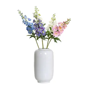 Seda Artificial de alta calidad, blanco, azul, rosa, Delphinium ajacis, flor para mesa, pieza central, boda, decoración del hogar