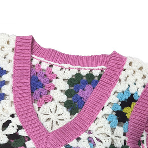 OEM personnalisé crochet femmes <span class=keywords><strong>pull</strong></span> court gilet solide motif couleur bloqué creux main tricots <span class=keywords><strong>pull</strong></span> <span class=keywords><strong>tricot</strong></span>é méthode de tissage - Product Image 6