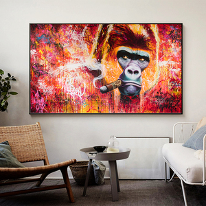 Lienzo de arte de pared moderno <span class=keywords><strong>para</strong></span> sala de estar, pintura de animales, imagen de cigarro <span class=keywords><strong>para</strong></span> fumar Gorilla, decoración del hogar, sin marco - Product Image 6
