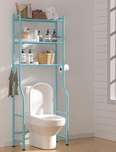 Étagères de salle de bain en métal autoportantes et peu encombrantes Bleu <span class=keywords><strong>au</strong></span>-<span class=keywords><strong>dessus</strong></span> des toilettes avec 4 crochets Meubles de rangement pour toilettes - Product Image 2