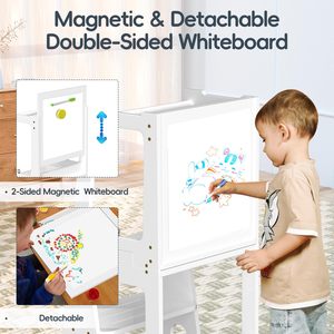 Torre de cocina para niños pequeños, taburete escalonado, torre de pie de aprendizaje con pizarra blanca 2 en 1, mesa y <span class=keywords><strong>silla</strong></span> convertibles - Product Image 6