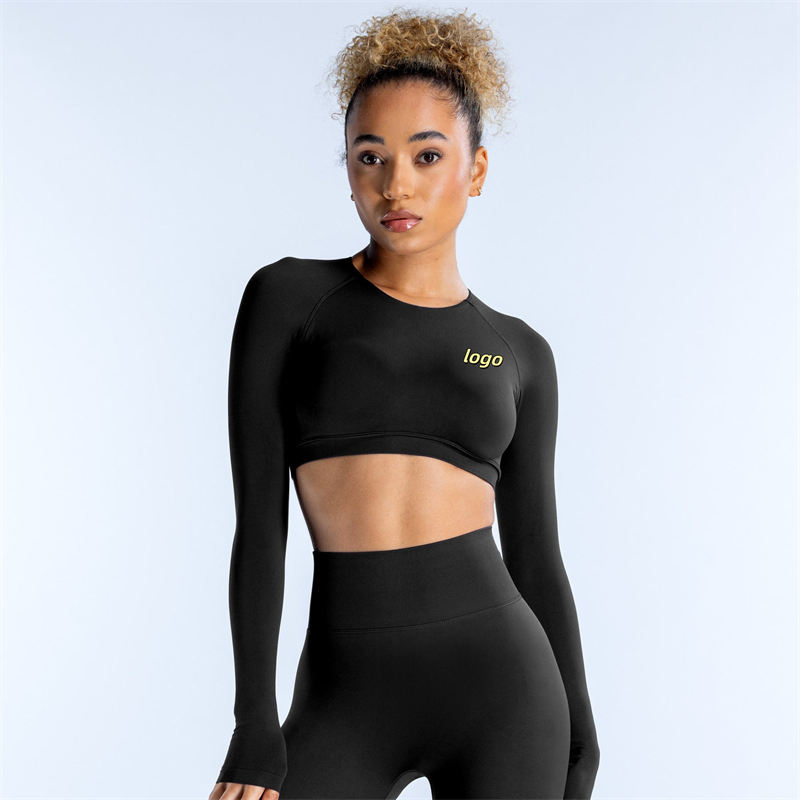 Hot Sale Women Hollow Back Long Sleeve Crew Neck Tight Yoga Sport Crop Tops Gym Pilates Running Yoga Workout Fitness Tops