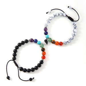 Heart Shaped Turquoise <b>Couple</b> <b>Bracelet</b> Set Natural Stone Beads Adjustable Braided Cord Women Fashion Jewelry Spring 2024 - Product Image 2