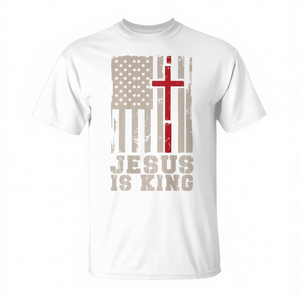 Camiseta con la Bandera Americana y la Frase 'Jesus Is King', Cuello Redondo, Manga Corta, Unisex, Algodón, Regalos Religiosos para la Iglesia - Product Image 2