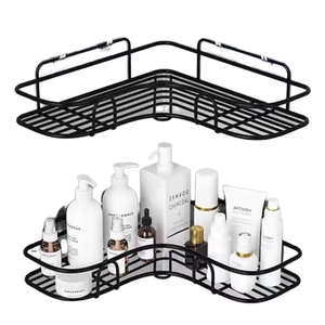 Estante de Almacenamiento de Baño de Acero Inoxidable Triangular de Dos Niveles, Moderno y Duradero, Estantes de Pared para Estaciones de Lavado - Product Image 1