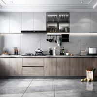 Fabricant d'armoires sur mesure, armoires de cuisine en mélamine à grain de bois blanc, style moderne, armoires modulaires, ensembles complets