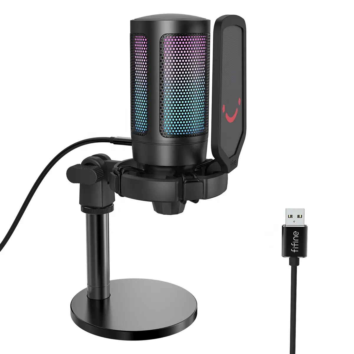 Fifine NEW Model A6 Professional AmpliGame Mic Live Streaming Condenser Desktop RGB Gaming USB Recording Studio Microphone