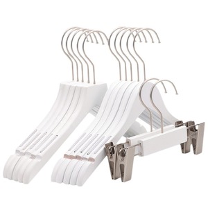 White solid wood coat hanger, women's clothing hanger, clothing store special, children's clothing wooden trouser <b>clip</b>, - Product Image 1