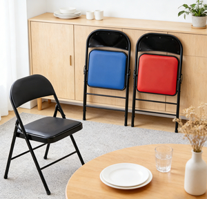 Chaise pliante moderne en métal <span class=keywords><strong>noir</strong></span> pour école, restaurant, villa, cour, bureau, chaise pliante en cuir - Product Image 2