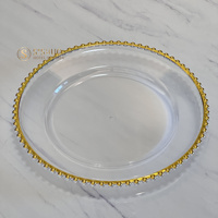 Assiettes de service décoratives de mariage de haute qualité, transparentes, avec bordure en perles argentées, vaisselle en plastique, assiettes à dîner