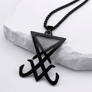 Colgantes góticos de acero inoxidable con sello de Lucifer para hombre, joyería satánica, oscura, oculta, esotérica, pagana, satánica, con cadena - Product Image 5