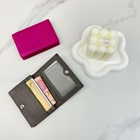 Dompet Kartu Kulit Sapi Asli Unisex Panjang Pendek dengan Poliester untuk Pria dan Wanita