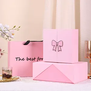 กล่องของขวัญสีชมพูแบบเปิดสองด้าน สำหรับวันวาเลนไทน์ บรรจุภัณฑ์เครื่องสำอางและน้ำหอม พร้อมกล่องของขวัญแบบมีหูหิ้ว - Product Image 1