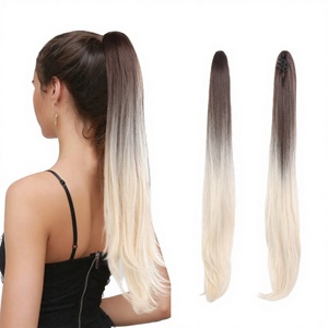 Women 28" Synthetic Clip-in Claw Clip Pony Tail Long Straight Hair <b>Extension</b> 100% Human Hair - Product Image 4