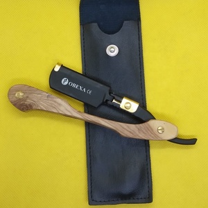 Maquinilla de afeitar de seguridad de acero inoxidable de una sola hoja con mango de madera, maquinilla de afeitar de peluquero de hoja completa para cortes de pelo facial - Product Image 1