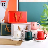 55 ℃   Juego de Tazas de Cerámica con Temperatura Constante, Taza para Calentar Café y Leche de Gran Capacidad, Apta para Microondas, Posavasos Calefactor Portátil