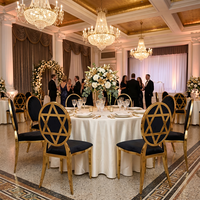 Chaise de salle à manger Luoweisen en métal doré, étoile de David, rembourrée, pour mariage, banquet, événements, hôtel, restaurant, décoration de meubles