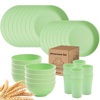 16 pièces de vaisselle en paille de blé incassable, passe au lave-vaisselle et au micro-ondes, ensembles de plats et de bols, style américain, camping en plein air