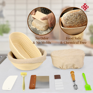 Bộ 2 giỏ ủ bánh mì, gồm 1 giỏ tròn 9 inch & 1 giỏ oval 10 inch, kèm dao nạo và bàn chải làm bánh mì lên men - Product Image 4