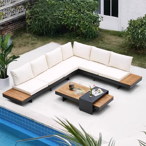 Современный стиль алюминиевый каркас открытый садовый дворик Тиковый деревянный диван набор водонепроницаемая ткань открытый диван набор - Product Image 6