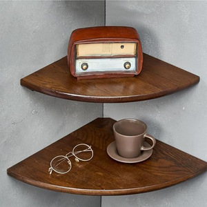 Floating Corner <b>Shelf</b> Solid Oak <b>Wall</b> <b>Mounted</b> Display Rack Triangle Shape Natural Wood Color Living Room Storage - Product Image 2