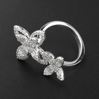Luxe personnalisé trèfle à quatre feuilles plaqué or argent sterling 925 5A baguette pile diamant femmes fleur bague zircone bijoux