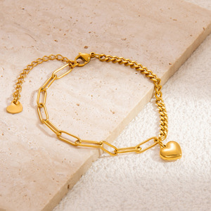 สร้อยข้อมือจี้รูปหัวใจสแตนเลส ดีไซน์เรขาคณิต เครื่องประดับสำหรับใส่ทุกวันสำหรับทุกเพศ - Product Image 3