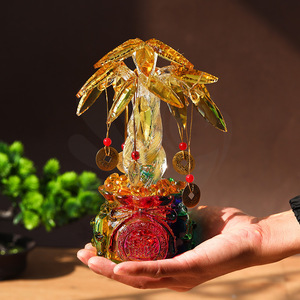 <b>Crystal</b> Money <b>Tree</b> Ornament Yellow With Colorful Base Home Decoration Gift - Product Image 4