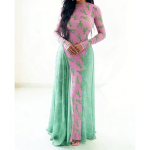 เดรสแฟชั่นแขนยาวพิมพ์ลายดิจิตอล 3 มิติ ผ้าตาข่ายต่อสีสันสำหรับผู้หญิง คอลเลคชั่นฤดูใบไม้ร่วง - Product Image 3