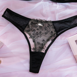 ชุดชั้นในปักลายดอกไม้บางเฉียบแบบขายส่ง เซ็กซี่ ซีทรู ผ้าตาข่าย ชุดบราและกางเกงในสองชิ้น - Product Image 5