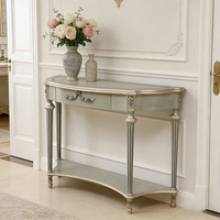 Table console vintage grise de luxe, design antique, en bois massif, personnalisable, pour entrée ou salon