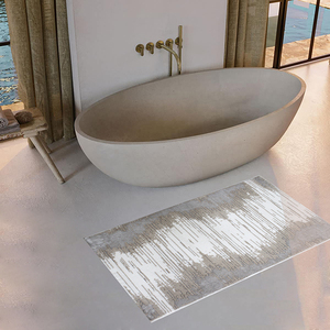 Tapis de bain rectangulaire Jacquard moderne à motif abstrait, couleur écru beige argenté, 60*100cm, fabriqué en Turquie - Product Image 1