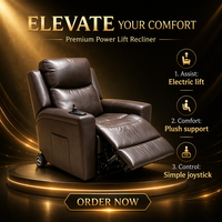 Fauteuil inclinable électrique marron avec fonction de levage, siège motorisé rembourré, confort pour personnes âgées