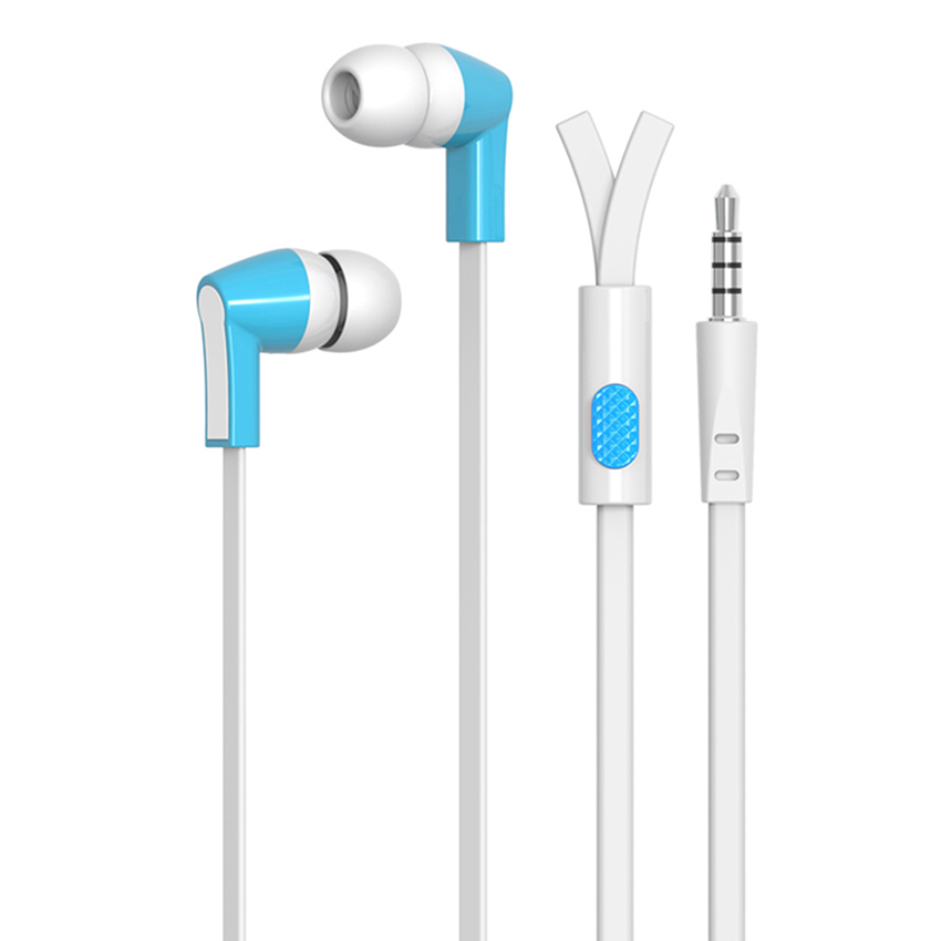 Promotional discount 3.5mm stereo wired in ear earphones headphones flat cable wired sports earbuds with Microphone