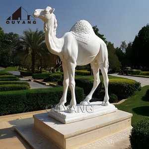 Quyang Tùy Chỉnh Ngoài Trời Trang Trí Nghệ Thuật Hiện Đại Bức Tượng Cuộc Sống Kích Thước Động Vật Đá Khắc Bằng Đá Cẩm Thạch Trắng Lạc Đà Điêu Khắc - Product Image 1