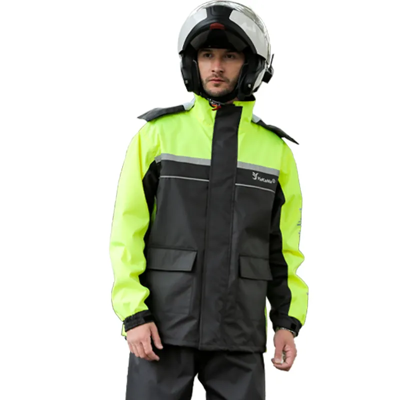 Traje de lluvia personalizado para motocicleta, chaqueta impermeable para exteriores, 2 piezas