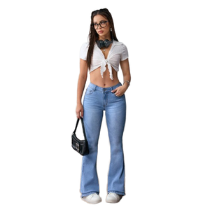 Flared <b>Stretch</b> <b>Women</b> <b>Jeans</b> Fashion Comfortable Slim Fit Denim Pants with OEM ODM Customization - Product Image 1
