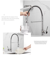 Robinet de cuisine moderne classique à poignée unique, extractible, en acier inoxydable 304, avec cartouche céramique, à poser sur comptoir, pour hôtel