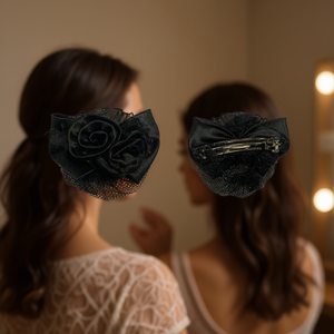 Fermagli per capelli con nodo in seta Two Hearts neri, 12 pezzi - Product Image 3