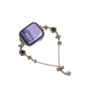Correa de reloj con incrustaciones de cristal y flores elegantes para mujer, pulsera de repuesto con cadena delicada para reloj inteligente - Product Image 6