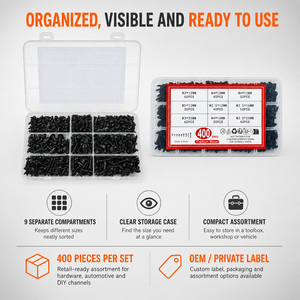 Juego de 400 tornillos autorroscantes de cabeza cruzada y cabeza redonda de acero al carbono con revestimiento de zinc negro, en caja - Product Image 6