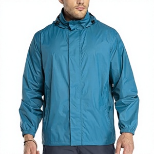 Veste coupe-vent imperméable légère à capuche pour homme, col montant, fermeture éclair, couleur turquoise, style sportif, idéale pour le printemps - Product Image 1