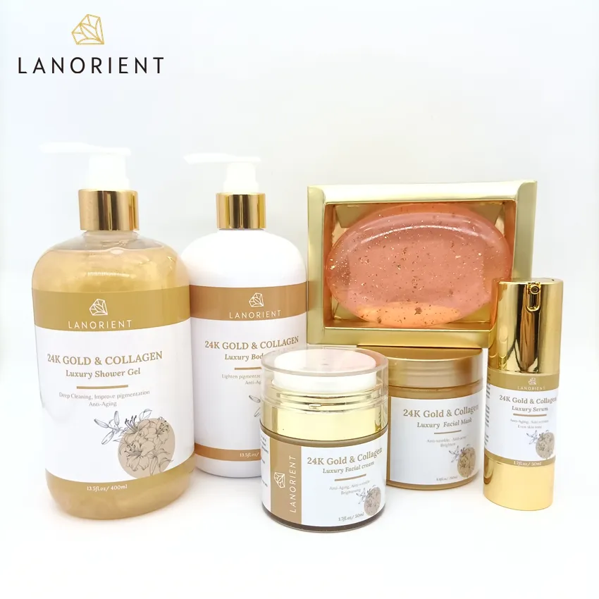 No LOGO Private Label Organic Korean Whitening Lightening Anti-aging Anti-acne Luxury 24k Gold Skin Care Set for female