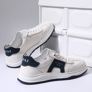 Casual Sports Sneakers <b>White</b> Genuine Leather Low <b>Heel</b> Breathable Men's Walking Shoes Daily Use Street Style - Product Image 1