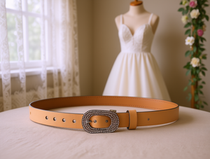 Cintura da Donna in Vera Pelle con Borchie Diamantate, Larghezza 3.0cm, Lunghezza 110cm - Product Image 2