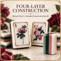 Nouvel ensemble de tuiles de mahjong américaines Bloom Table Luxury Vintage Fig and Rose, 160 tuiles, en acrylique premium gravé, motif botanique vert