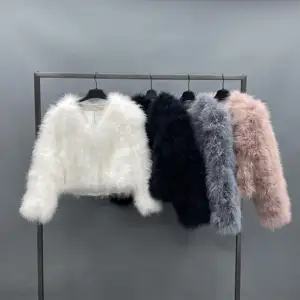 Factory Direct Sale Women Winter Fur Customize Real Turkey Feather Jacket