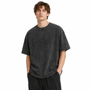 Camiseta Oversize Vintage con Lavado Ácido 100% Algodón, Lisa, Personalizable con Logotipo, para <span class=keywords><strong>Hombre</strong></span>, <span class=keywords><strong>Manga</strong></span> Corta, Venta al por Mayor, Fabricación OEM, MOQ Bajo - Product Image 2