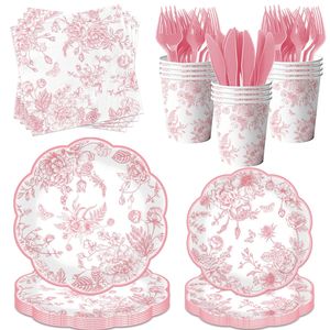 DAMAI Disposable Pink Floral Plates Wildflower Scalloped Rim Dessert Plates for Valentines Birthday Bridal Tea Party Supplies - Product Image 3