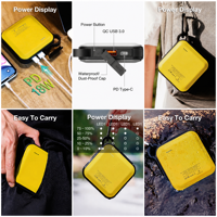 Batterie externe avec lampe torche LED intégrée 10050mAh, chargeur portable 18W à charge rapide, type-C, étanche, lumière SOS, situations d'urgence en extérieur